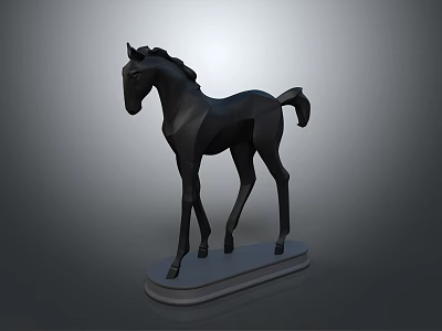 Elegant Minimalist Black Horse Sculpture With Gray Base And Modern Design 3d model