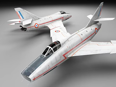 Two White Jet Fighter Models With Red Blue Stripes And Detailed Cockpits 3d model