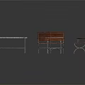 Two Outdoor Tables With Marble Top Metal Legs And Wooden Chairs Bench Set