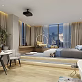 Modern Hotel Guest Room With White Bed Mural Wall Bathtub And Plant Decor