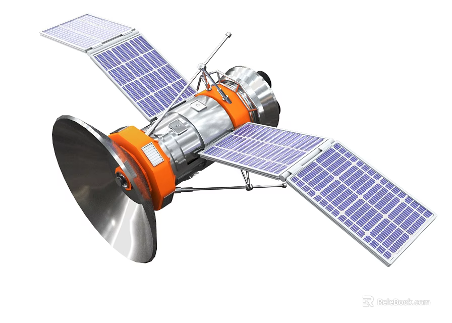 Satellite With Solar Panels And Orange Body For Space Exploration Missions 3d model 