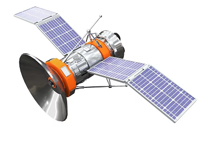 Satellite With Solar Panels And Orange Body For Space Exploration Missions 3d model