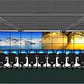 Security Monitoring Room With Multiple Monitoring Screens Control Panel And Workstations