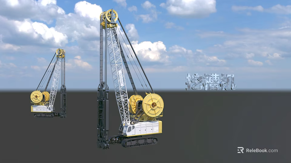 Industrial Trench Cutter Machine Featuring Crawler Base Tall Mast And Large Drums For Construction 3d model 