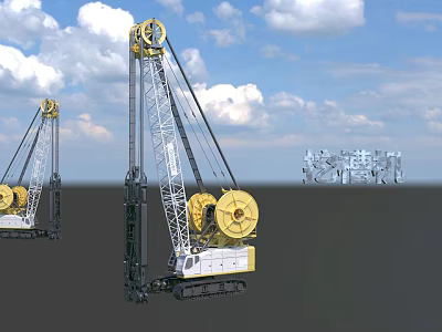 Industrial Trench Cutter Machine Featuring Crawler Base Tall Mast And Large Drums For Construction 3d model
