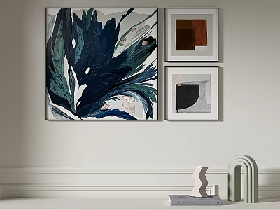 Modern Wall Art Display With Framed Artworks And Geometric Decor Accents 3d model