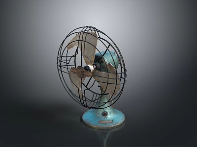 Vintage Electric Fan Classic Design With Metal Cage Blades And Blue Base 3d model