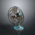 Vintage Electric Fan Classic Design With Metal Cage Blades And Blue Base