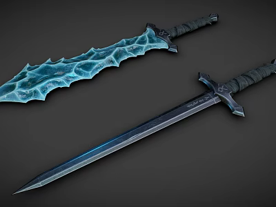 Two Unique Fantasy Swords With Frosted Irregular Blade And Dark Smooth Metallic Hilt Design 3d model