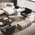 Modern Sofa And Coffee Table Set With Throw Pillows Magazines Tray Accent Chairs And Ottoman