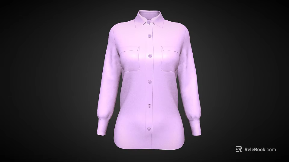 Light Purple Long Sleeve Collared Shirt With Buttoned Front Chest Pockets And Cuffed Sleeves 3d model 