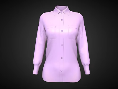 Light Purple Long Sleeve Collared Shirt With Buttoned Front Chest Pockets And Cuffed Sleeves 3d model