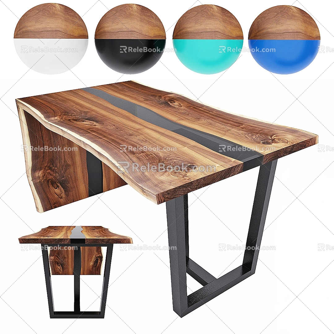 Solid Wood Resin Tea Table 3d model