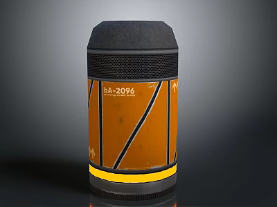 Cylindrical Speaker Device With Mesh Top Black Bottom Orange Middle Section And Ba2096 Label 3d model