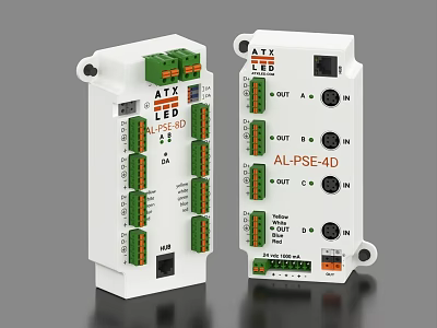 Dual Industrial LED Control Modules With Multiple Green Ports And White Casing 3d model