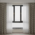Elegant Layered Curtains Design With Sheer Panels And Textured Drapes For Black Frame Window