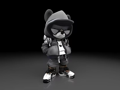 Stylish Toy Figure Wearing Gray Hoodie With Sunglasses And Backpack In Trendy Sneakers 3d model