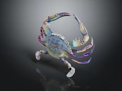 Colorful Glass Crab Sculpture With Vibrant Blue Purple Hues And Open Claws 3d model