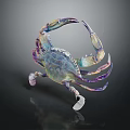 Colorful Glass Crab Sculpture With Vibrant Blue Purple Hues And Open Claws
