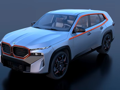 Light Blue BMW SUV With Modern Design Front Grille Orange Trim And Black Wheels 3d model
