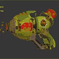 Futuristic Sci Fi Weapon With Green Casing Red Energy Core Orange Dial And Glowing Lights