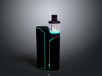 Sleek Black Vaping Device With Blue LED Light And Transparent Atomizer Tank 3d model