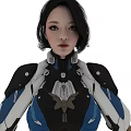 Game and Movie Character in Futuristic Blue White Gray Mechanical Armor with Streamlined Design 3d model
