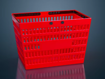 Red Plastic Storage Basket With Grid Design And Handles For Household Use 3d model