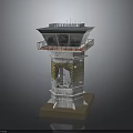 Modern Control Tower Building With Top Observation Platform And Detailed Yellow Gray Base Structure 3d model