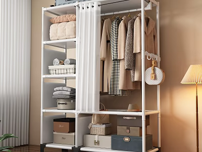 Modern Open Wardrobe With Multiple Shelves Hanging Space And Storage Bins For Organizing Clothing 3d model
