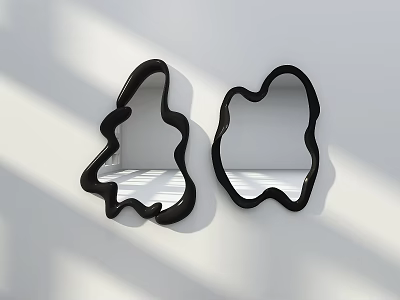 Two Black Irregular Shaped Mirrors on White Background with Light Shadow Effect 3d model
