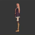 Woman with pink hair wearing red dress and stockings arms outstretched