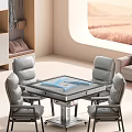Modern Gray Mahjong Table Set With Four Chairs In Indoor Living Room
