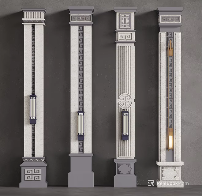 Traditional Decorative Columns With Intricate Patterns And Built-in Lighting 3d model 
