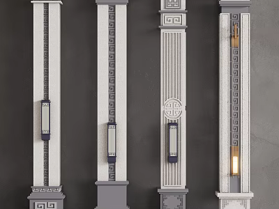 Traditional Decorative Columns With Intricate Patterns And Built-in Lighting 3d model