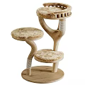 Modern Wooden Cat Tree With Plush Platforms 3d model