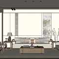 Elegant Modern Living Room Interior With Sofa Pillows Wooden Coffee Table And Armchairs
