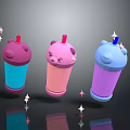Three Colorful Animal Shaped Drink Cups With Straws And Sparkling Stars
