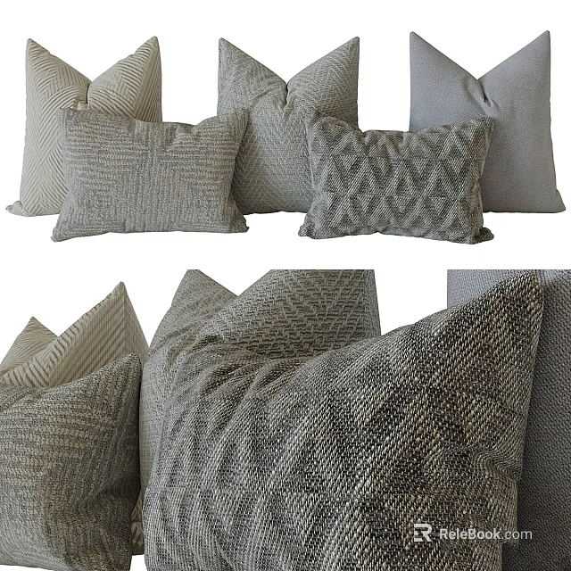 Woven Textured Pillows With Geometric Patterns In Neutral Tones For Home Decor 3d model 