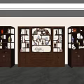 Traditional Chinese Dark Wood Curio Cabinet Displaying Vases Porcelain and Decorative Items