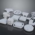 White 3D Printed Plastic Components for Household Items with Various Shapes 3d model