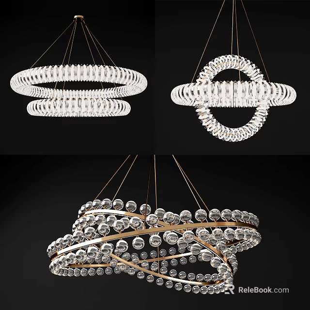Elegant Modern Crystal Chandelier With Circular Multi Layered Structure And Golden Frame 3d model 