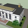 Classical White Stone Building Exterior With Multiple Windows Entrance Steps And Front Landscaping