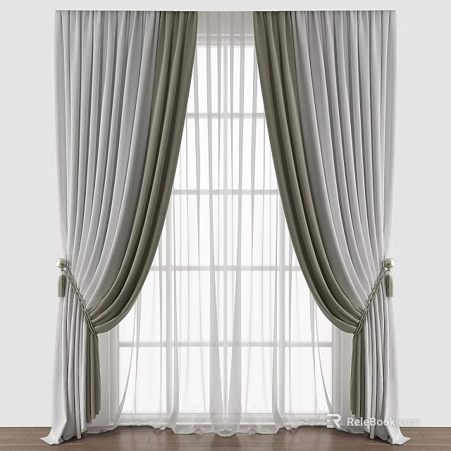 Elegant Gray Curtains With Sheer Panels And Light Filtering Design For Modern Windows 3d model