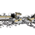 Modern Partitioned Office Desks With Ergonomic Chairs And Computer Monitors In Workspace