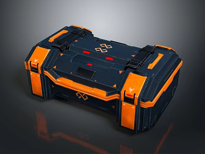 Tactical Weapon Case With Blue And Orange Design Black Straps Red Indicator Lights 3d model