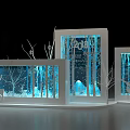 2024 Winter Themed Display Setup With White Frames Blue Lighting Trees And Deer 3d model
