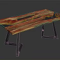 Modern Rustic Wooden Table With Natural Wood Grain And Black Metal Legs