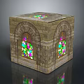 Antique Stone Cube Structure With Arched Stained Glass Windows Design