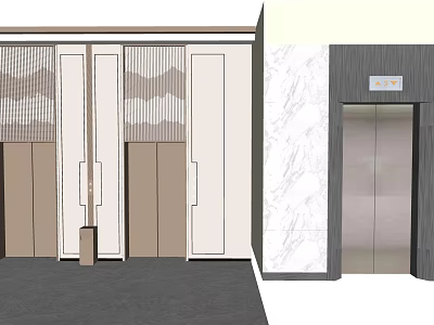 Modern Elevator Lobby Design With Decorative Doors And Marble Wall Surface 3d model